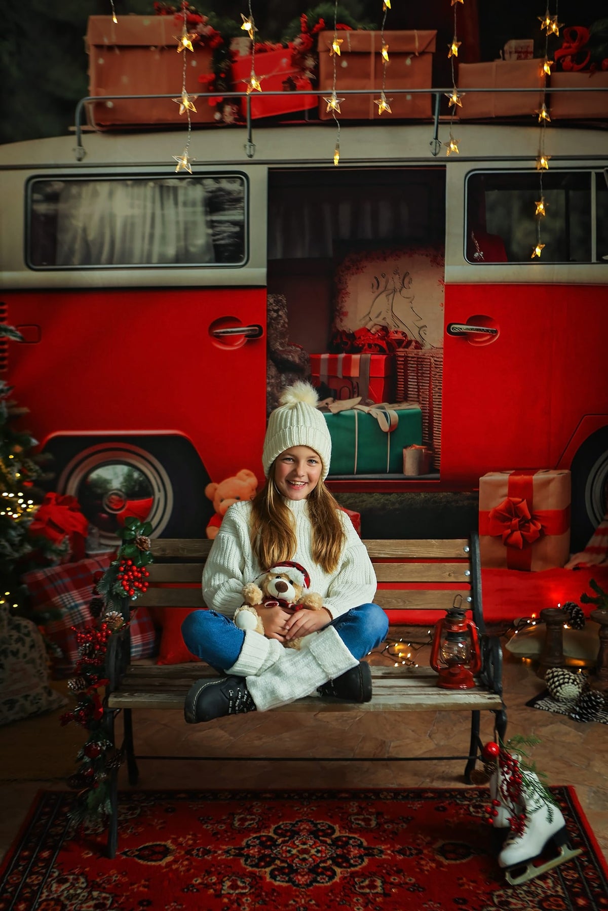 Kate クリスマス 赤い車 ギフト 木 背景 写真撮影用