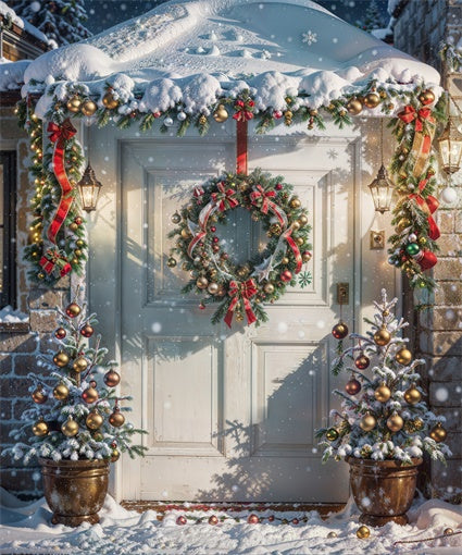 Kateクリスマスツリー 雪 ドア 冬 背景 写真撮影用
