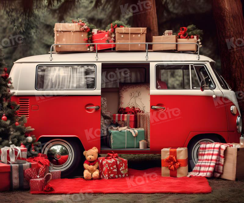 Kate クリスマス 赤い車 ギフト 木 背景 写真撮影用