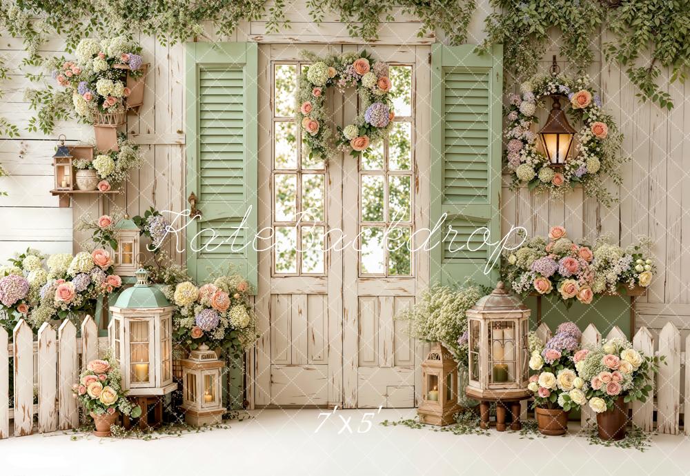 Kate春のフローラルガーデン ドア ランタンガーデンプリント背景 Emetselchデザイン