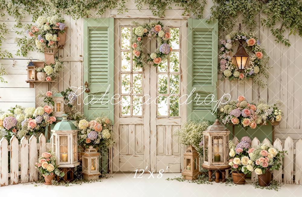 Kate春のフローラルガーデン ドア ランタンガーデンプリント背景 Emetselchデザイン