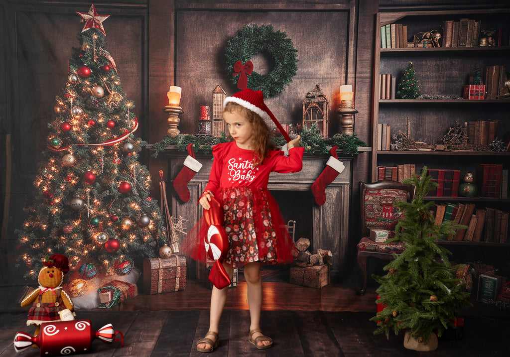 Kate レトロ クリスマスツリー 煙突 本 背景 写真撮影用