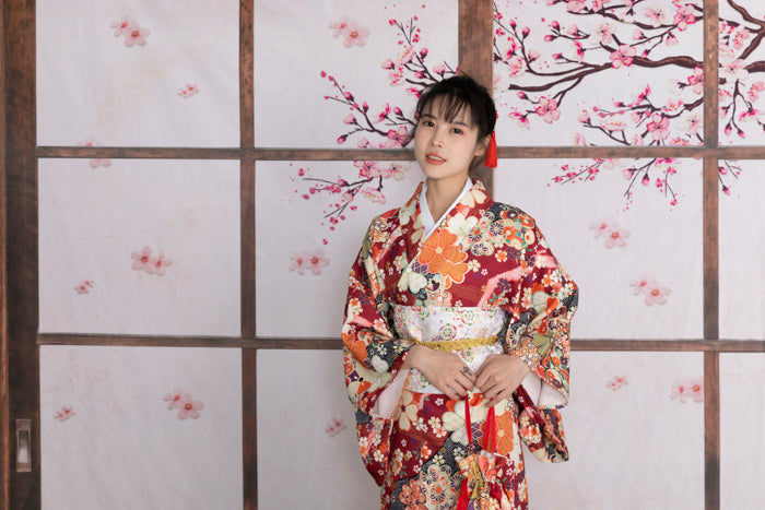 Kate成人式七五三男子の日ひなまつりひなまつり茶色の木製ドア写真家のための背景布