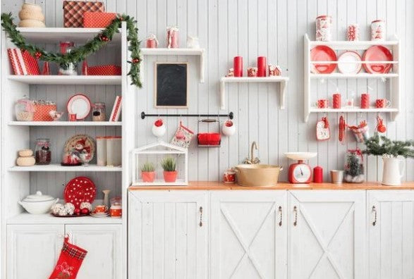 kate クリスマス白い壁のキッチンの背景布 写真撮影用