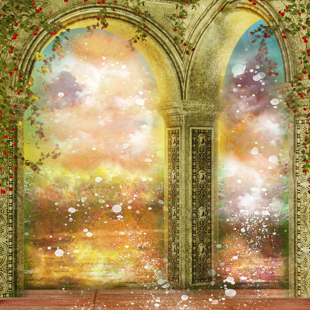 Kate写真撮影のためのレトロなロマンチックなアーチの背景の花