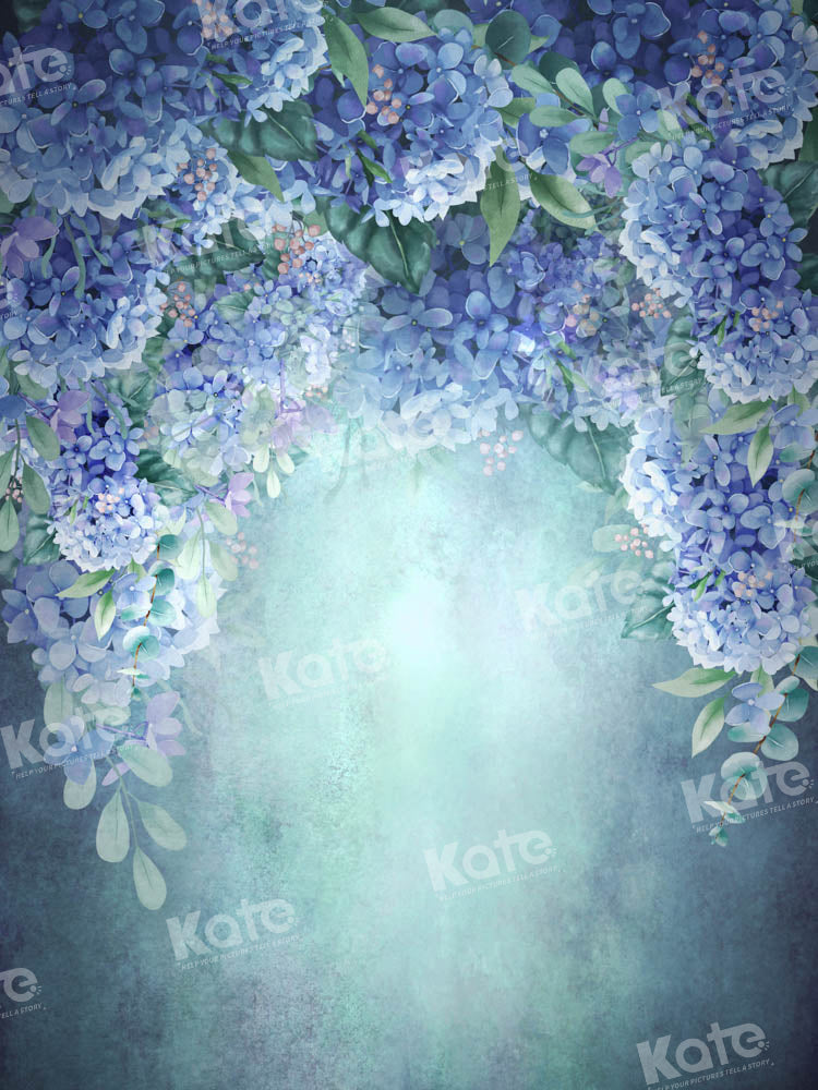 Kate フローラル ファイン アート ブルー アジサイ背景
