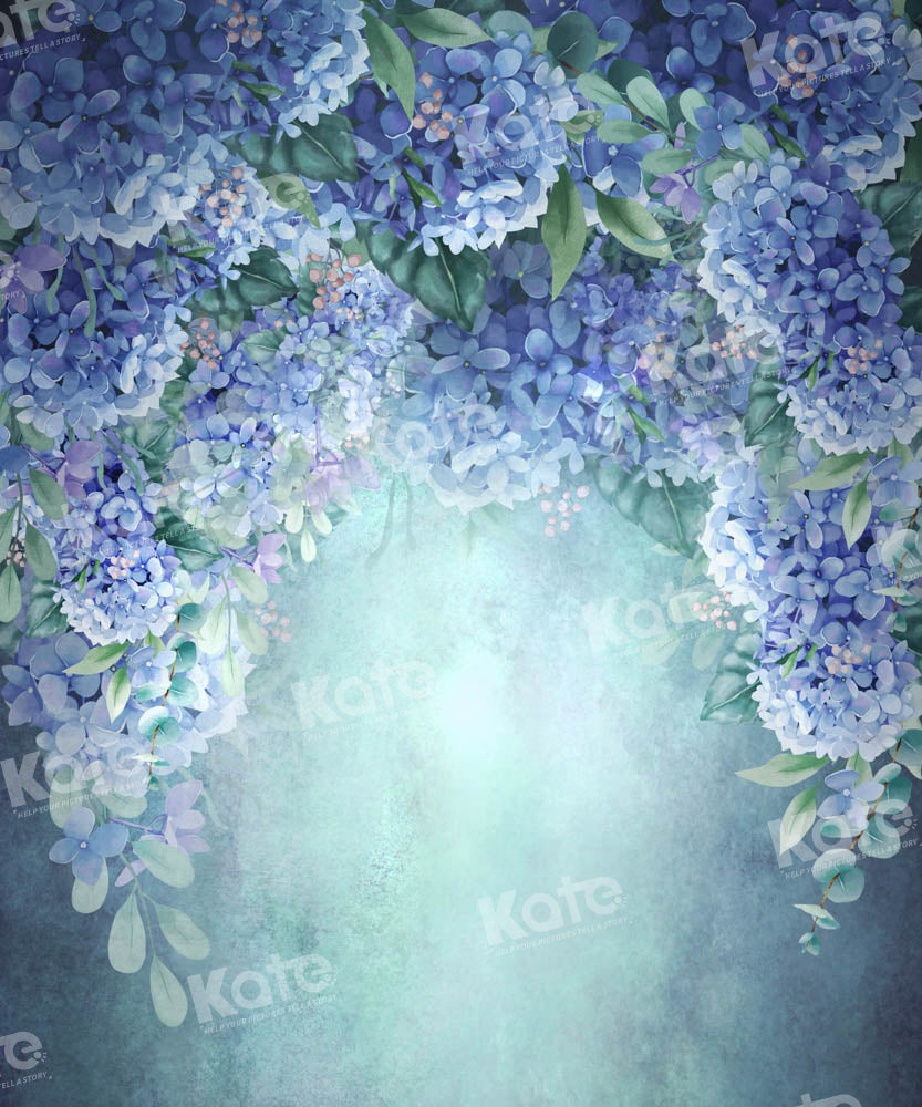 Kate フローラル ファイン アート ブルー アジサイ背景