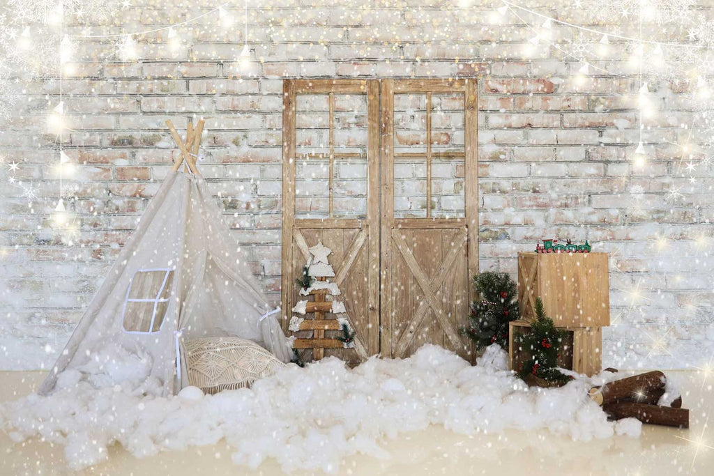 写真撮影のためのKateクリスマステント納屋のドアレンガの背景