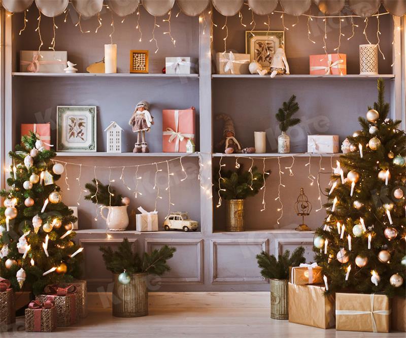 写真撮影のためのkateつのクリスマスショップツリーギフトの背景
