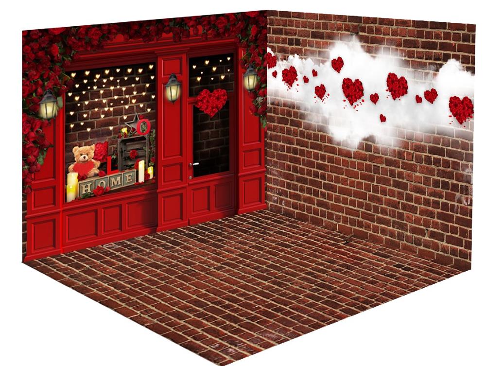 Kate赤いバレンタインデーのレンガの壁の愛の部屋セット（8ftx8ft＆10ftx8ft＆8ftx10ft）