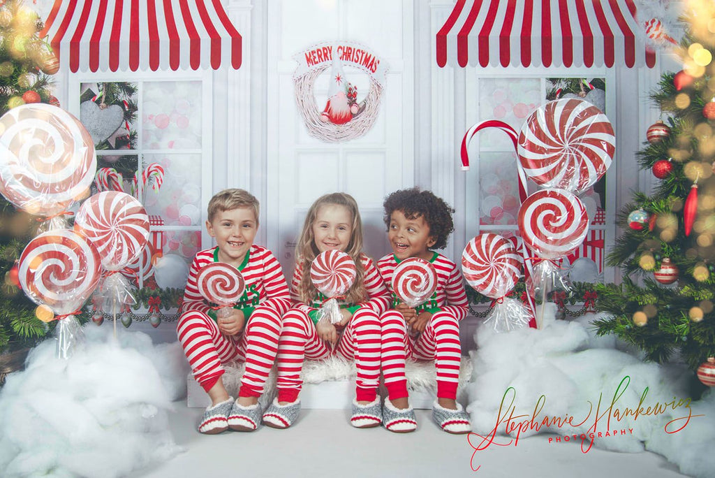Kate 写真撮影のためのクリスマス菓子店の背景