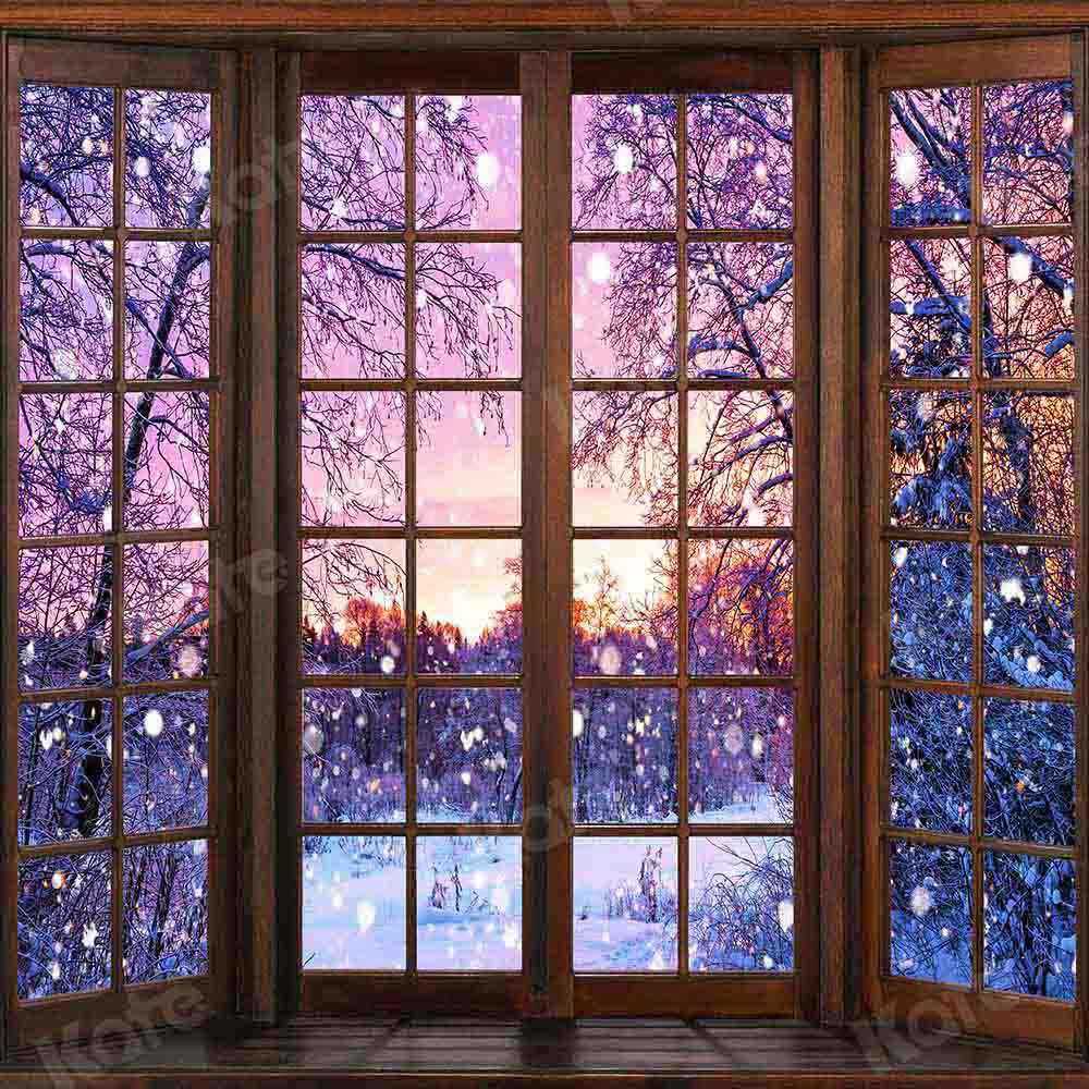 Kate冬のクリスマスの夜の背景フランス窓写真家Chain