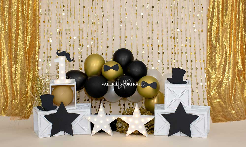 Kateゴールデンスパンコールバルーンの背景Mr.One-derful Cake Smash Valerie Miranda 設計
