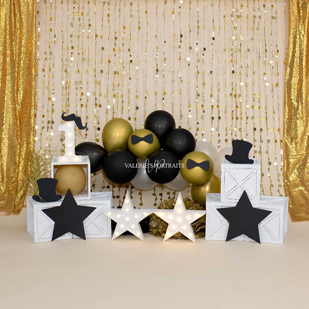 Kateゴールデンスパンコールバルーンの背景Mr.One-derful Cake Smash Valerie Miranda 設計