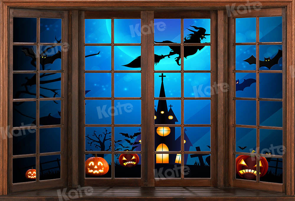 Kate ウィンドウハロウィーンの背景魔女コウモリChain Photography