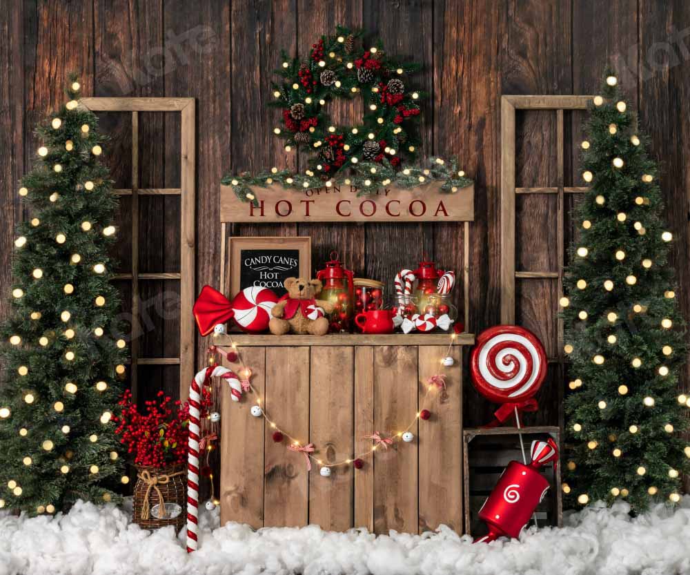 Kateクリスマス ツリーの背景冬のホット ココアEmetselchデザイン
