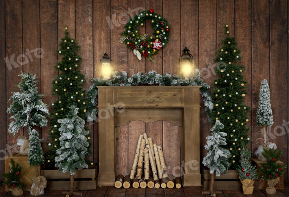 kate木造住宅の暖炉のクリスマスの背景Emetselch設計