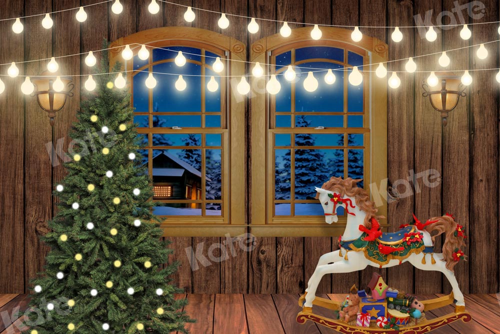 Kate クリスマスツリーの馬の窓の背景Chain写真撮影