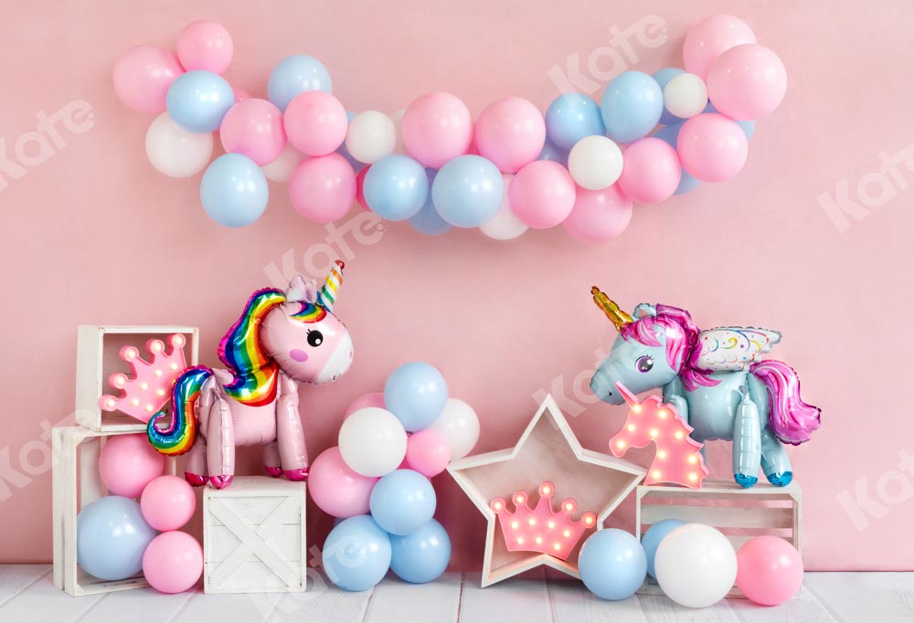 kateユニコーンピンクの誕生日の背景の風船Emetselch設計