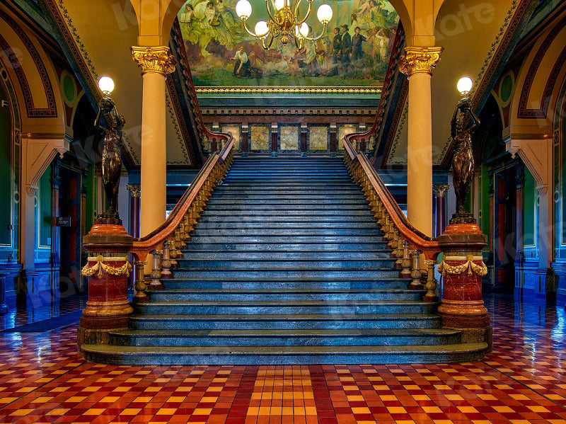 kate写真撮影のための古典的な大階段の背景の建物