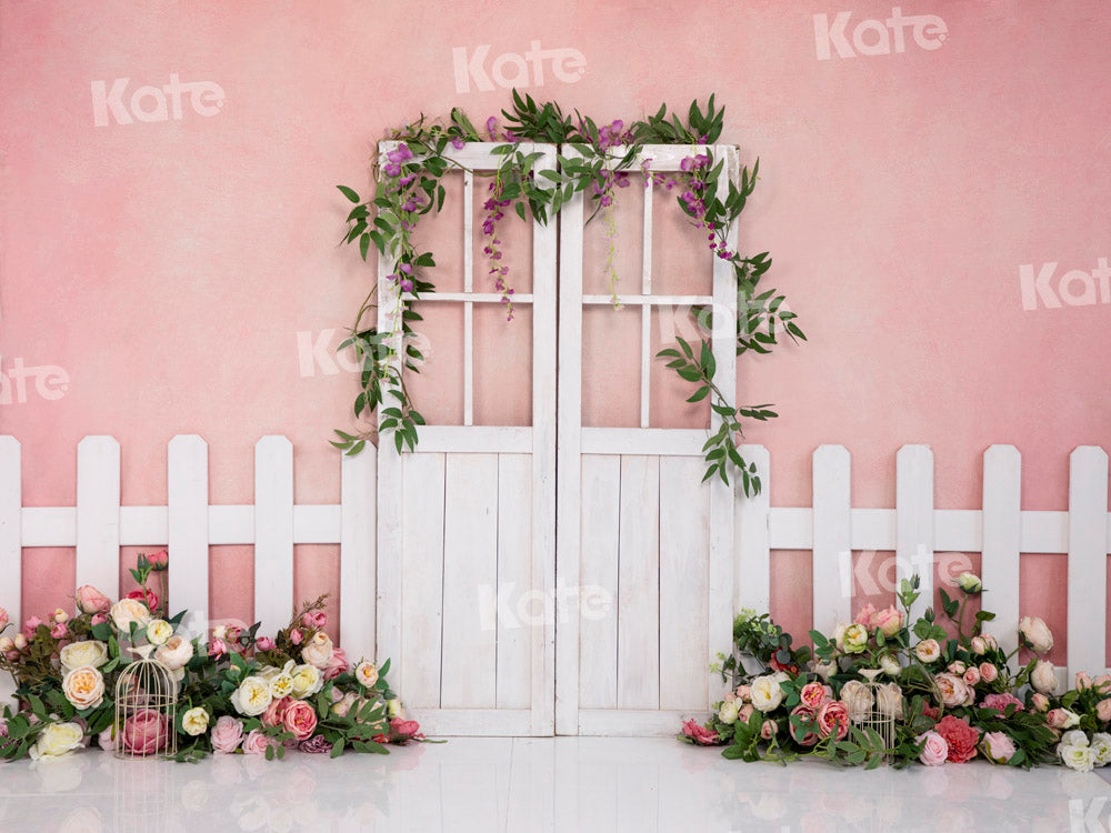 Kateピンクの春の背景フラワードア柵Emetselchデザイン