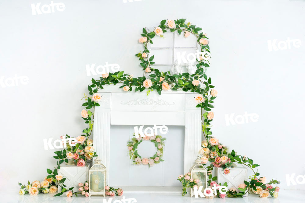 Kate春の花白いミニマリストの暖炉の背景Emetselchデザイン