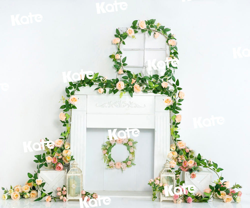 Kate春の花白いミニマリストの暖炉の背景Emetselchデザイン