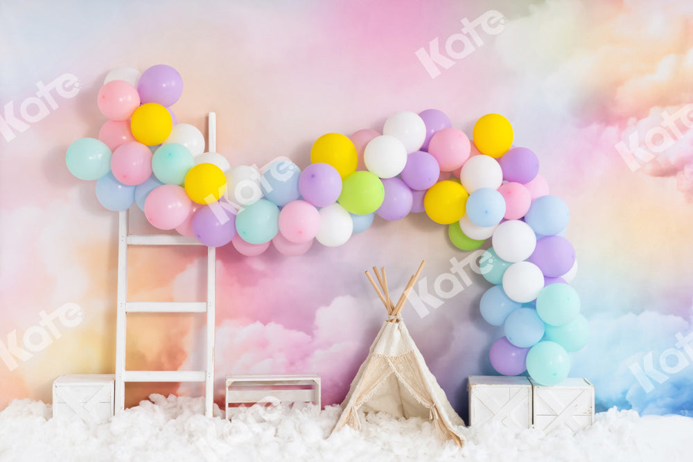 Kate夢の風船カラフルな雲テントお誕生日の背景Emetselchデザイン