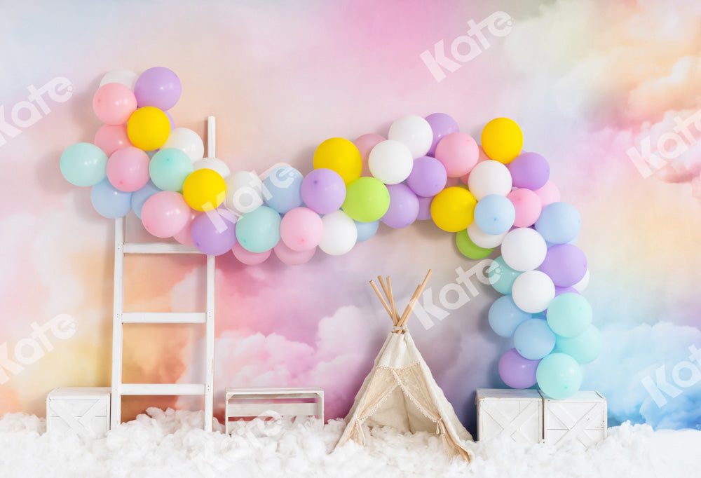Kate夢の風船カラフルな雲テントお誕生日の背景Emetselchデザイン
