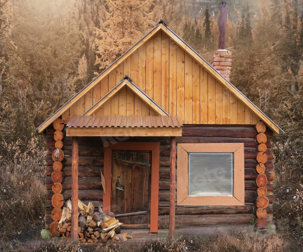 Kate写真撮影の森の中の小屋秋の背景