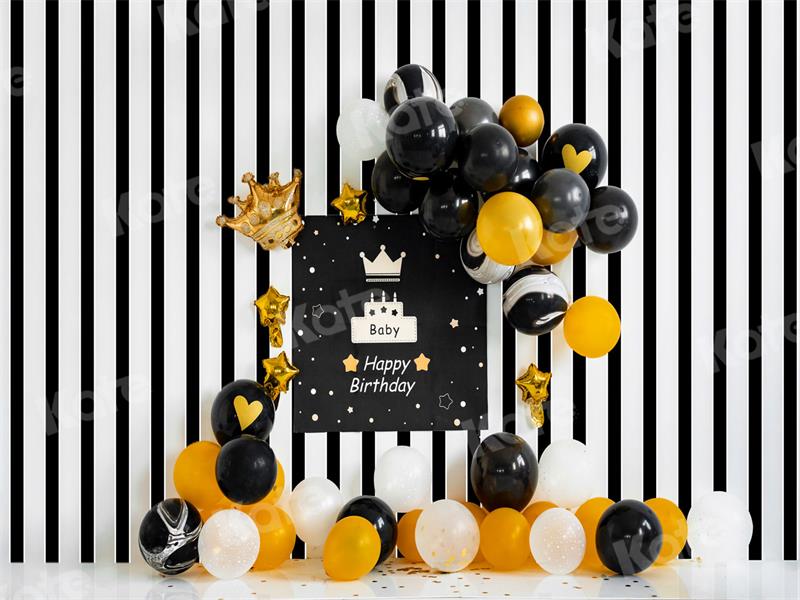 Kate縞バルーン赤ちゃんの誕生日黒と白の背景