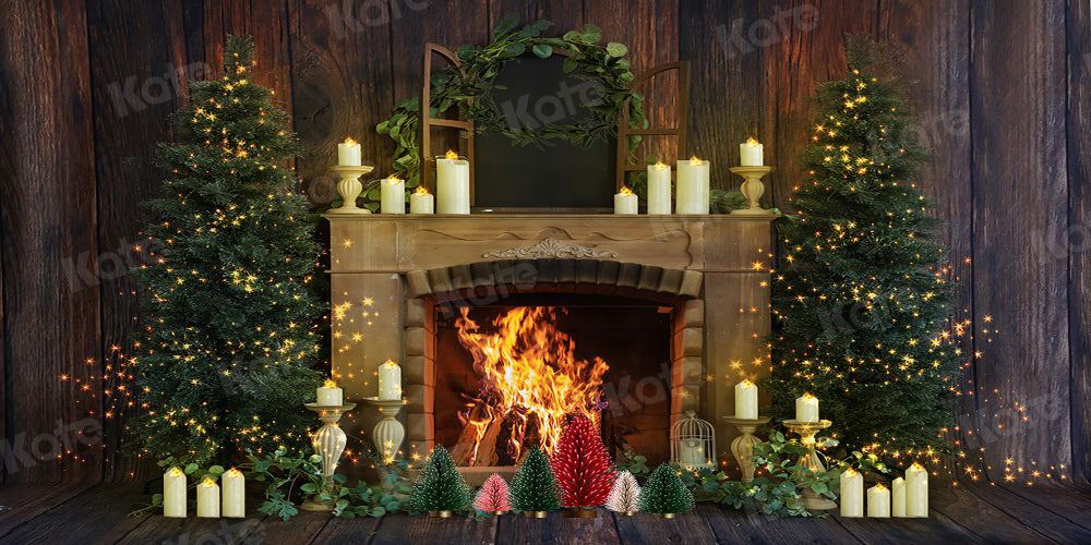 Kate写真クリスマスキャンドル暖炉の背景