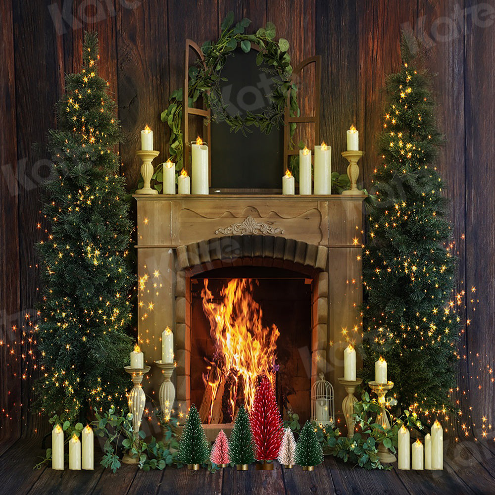 Kate写真クリスマスキャンドル暖炉の背景