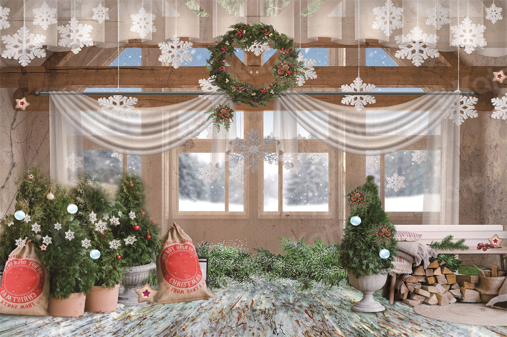 Kateクリスマス花輪屋内スノーフレークの背景