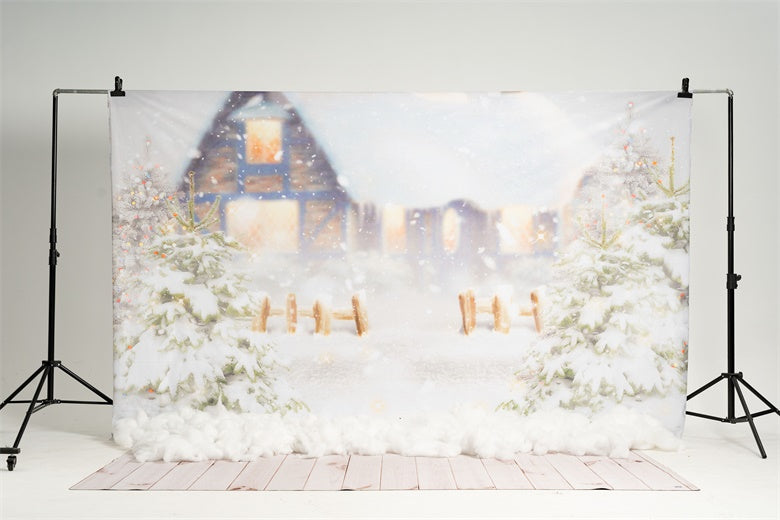 Kateクリスマス冬白い雪小さな町木家背景