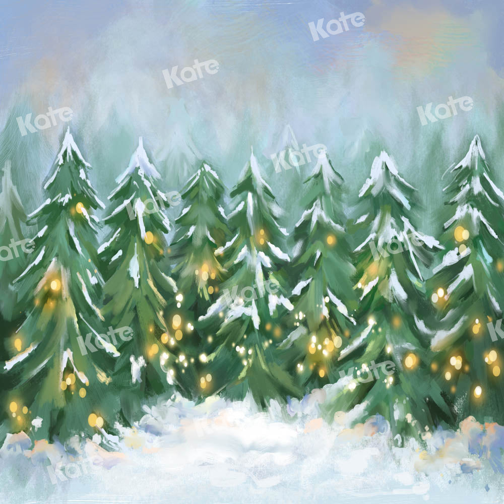 Kateクリスマス森林雪木の背景GQデザイン