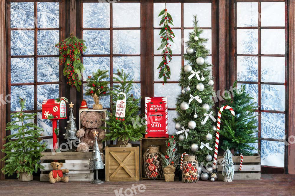Kateクリスマスプレゼント窓雪景色の背景Emetselchデザイン