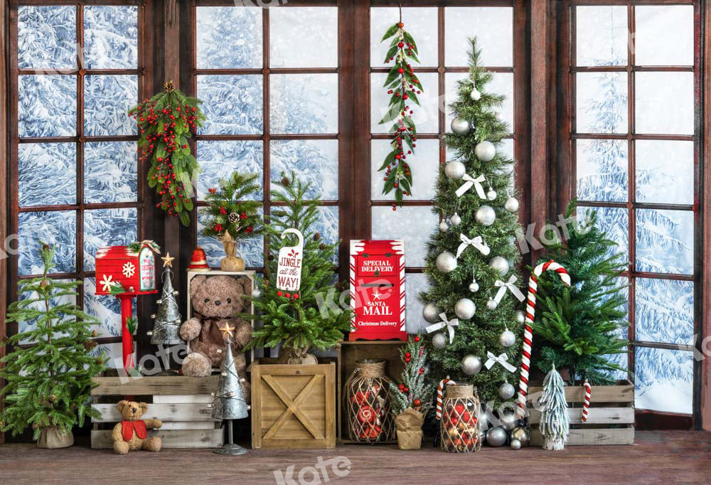 Kateクリスマスプレゼント窓雪景色の背景Emetselchデザイン