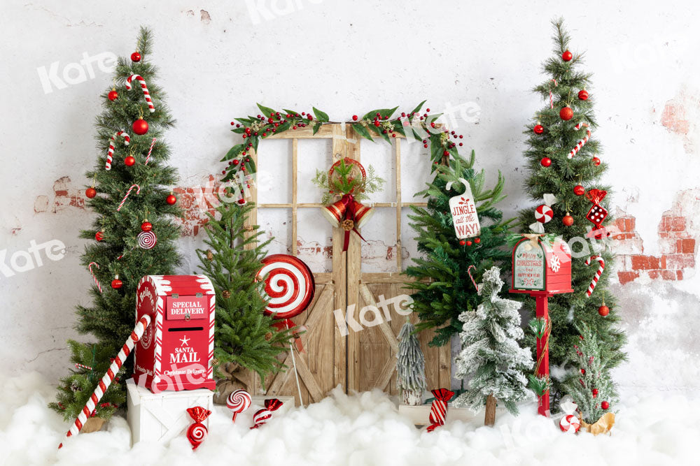 Kateクリスマスツリーメールボックス雪キャンディーの背景Emetselchデザイン