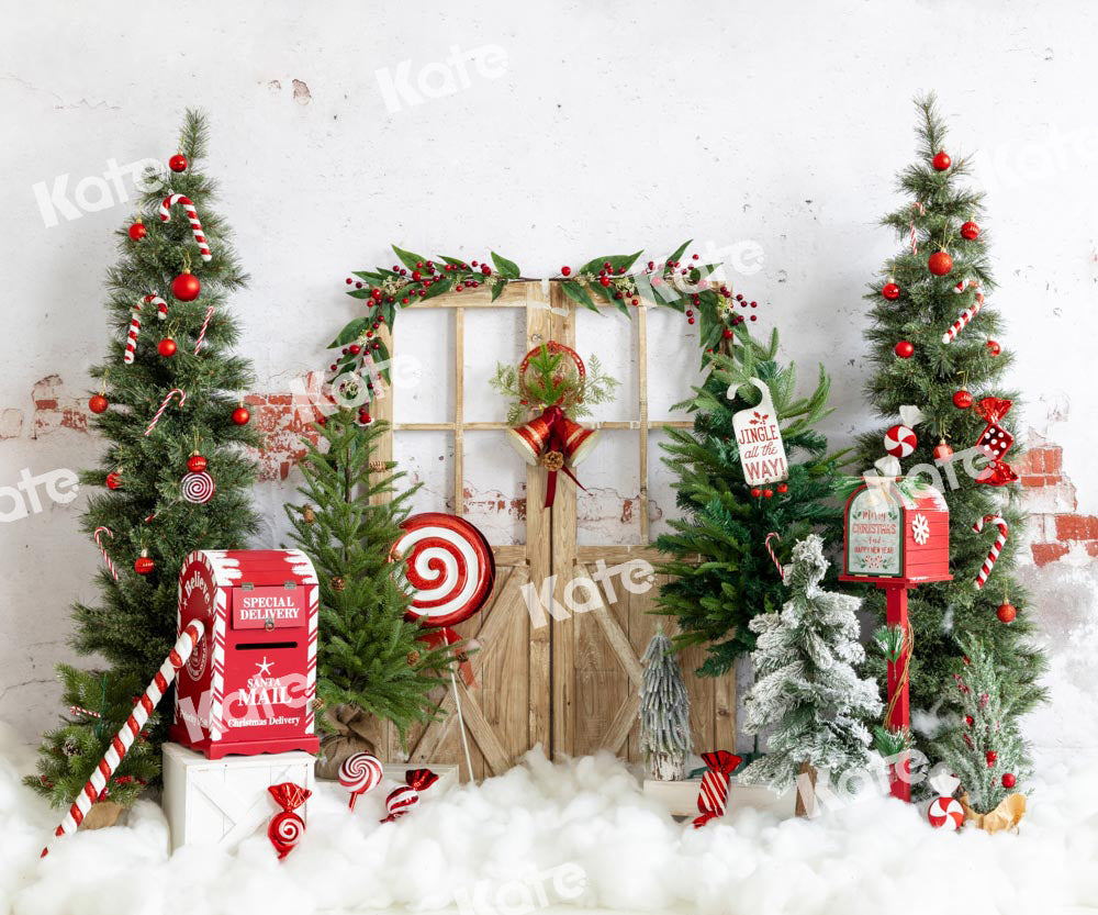 Kateクリスマスツリーメールボックス雪キャンディーの背景Emetselchデザイン