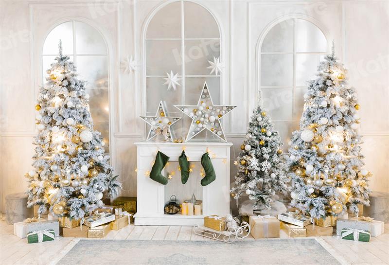 Kate写真撮影のためのクリスマスの背景スターソックス暖炉ウィンドウ