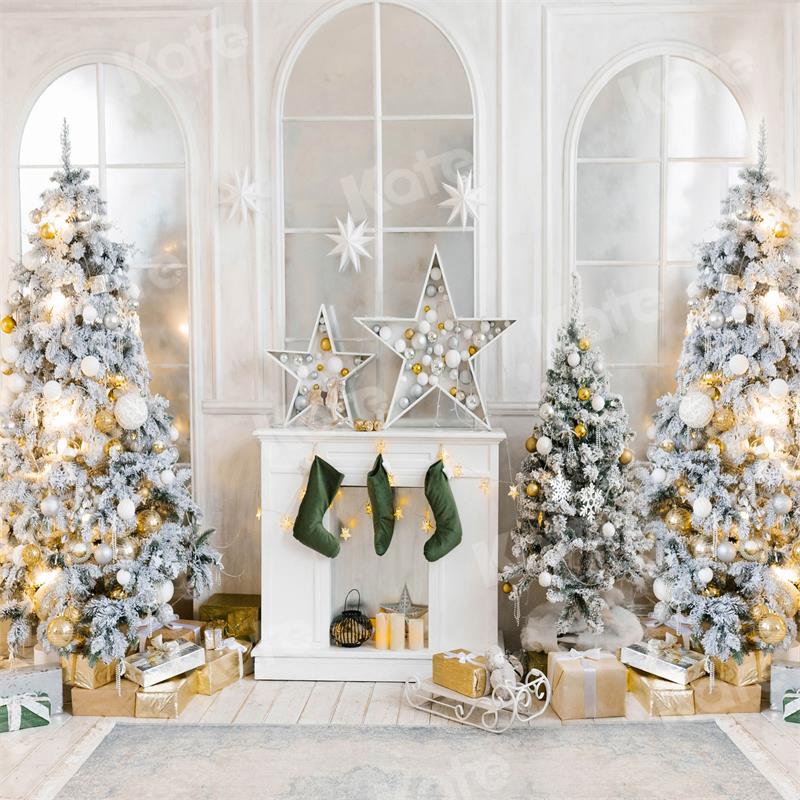 Kate写真撮影のためのクリスマスの背景スターソックス暖炉ウィンドウ