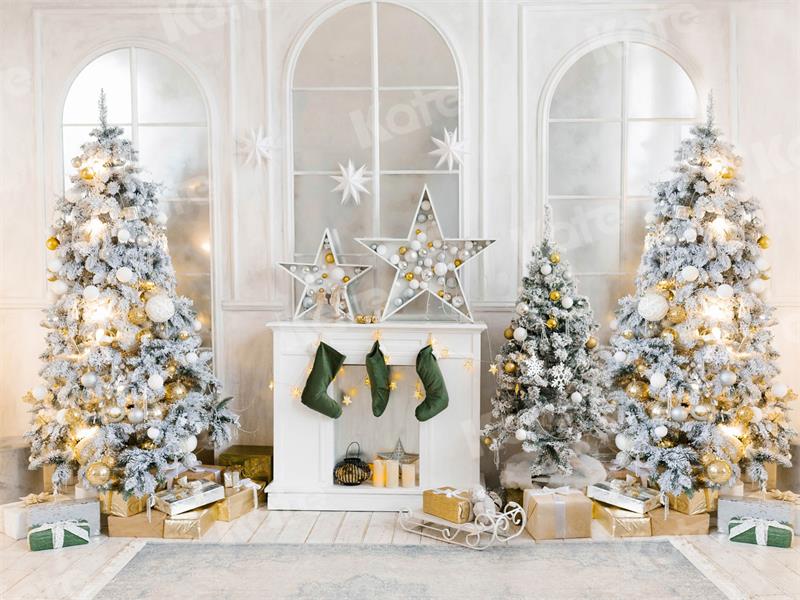 Kate写真撮影のためのクリスマスの背景スターソックス暖炉ウィンドウ