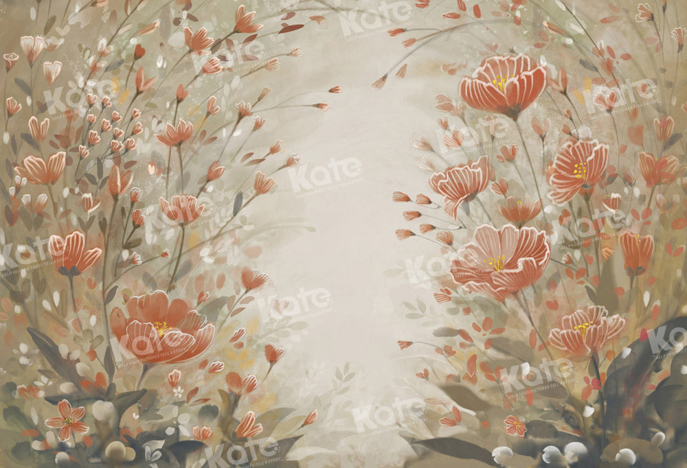 Kate 美術花柄ブラウン カーキ背景