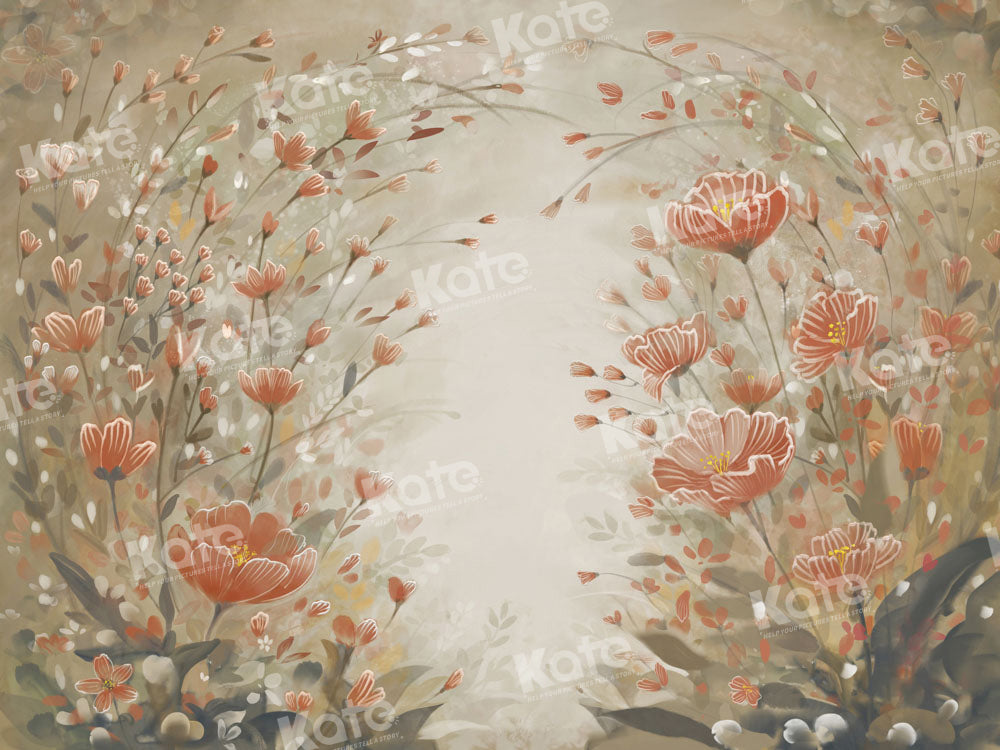 Kate 美術花柄ブラウン カーキ背景