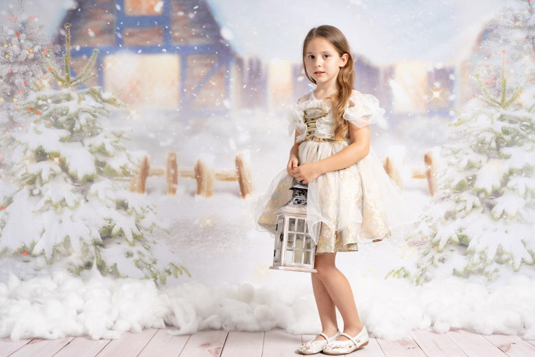 Kateクリスマス冬白い雪小さな町木家背景