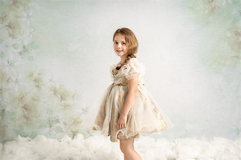 Kate ファインアート水彩画緑の花抽象的な背景