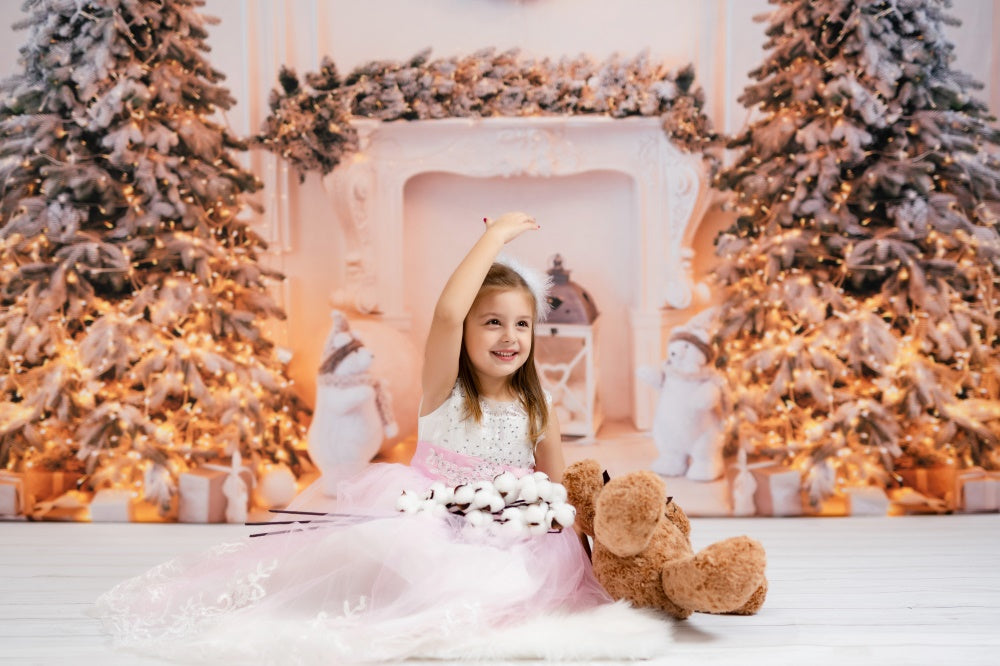 Kate ゴールデンライト暖炉クリスマスツリー背景