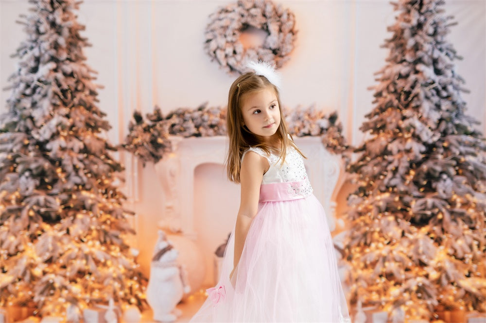 Kate ゴールデンライト暖炉クリスマスツリー背景
