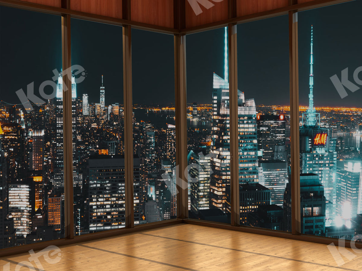 Kate 夜のオフィスルームウィンドウ写真背景